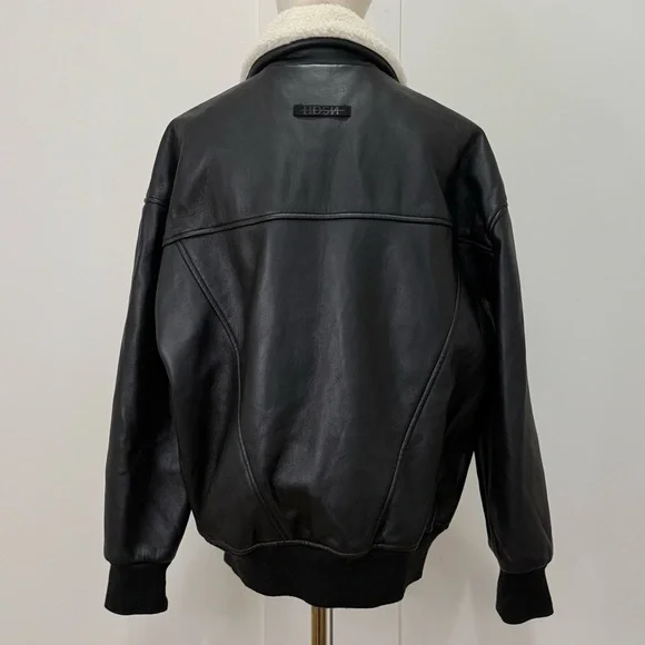 Hudson Womens Oversized Faux Leather Bomber Jacket Medium Black Shearling Edgy - Picture 10 of 15
